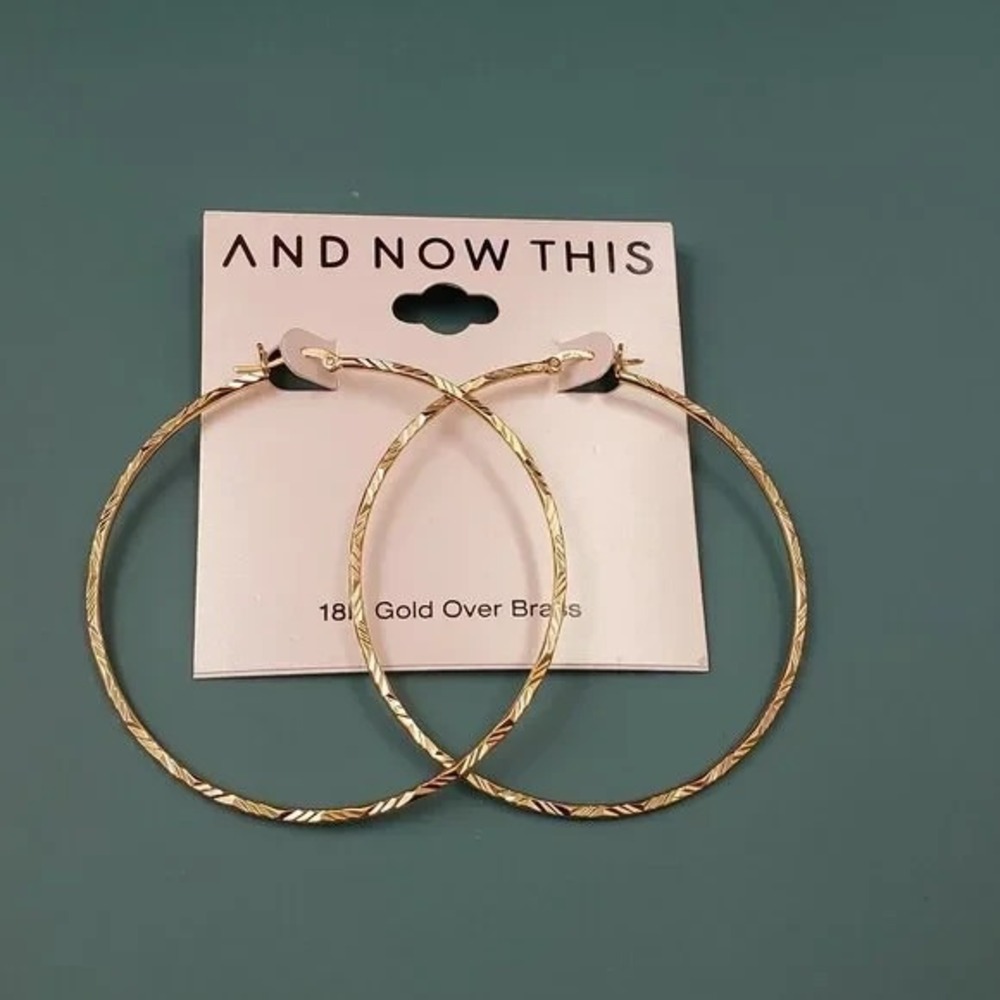 NWT And Now This 18k gold over brass diamond-cut Maxi Large hoop earrings